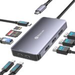 Reborn Docking Station Dual Monitor Adapter, Laptop Docking Station 3 Monitors Triple Display USBC Hub Dongle to 4K60Hz HDMI+DP,1Gbps Ethernet,100W PD,USB C Data,Card Reader,for Dell,HP,Lenovo,Surface