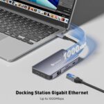 Reborn Docking Station Dual Monitor Adapter, Laptop Docking Station 3 Monitors Triple Display USBC Hub Dongle to 4K60Hz HDMI+DP,1Gbps Ethernet,100W PD,USB C Data,Card Reader,for Dell,HP,Lenovo,Surface