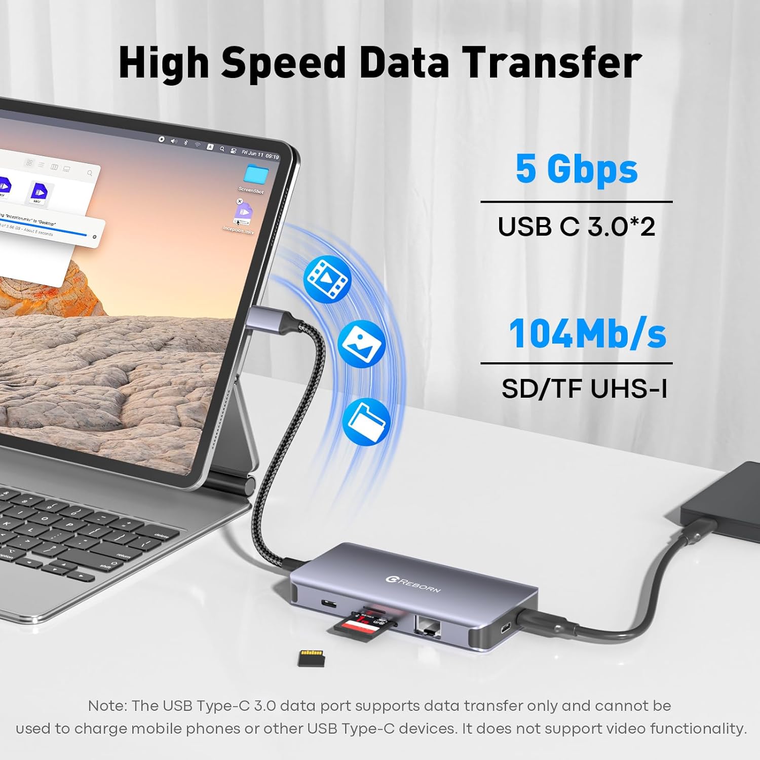 Reborn Docking Station Dual Monitor Adapter, Laptop Docking Station 3 Monitors Triple Display USBC Hub Dongle to 4K60Hz HDMI+DP,1Gbps Ethernet,100W PD,USB C Data,Card Reader,for Dell,HP,Lenovo,Surface