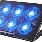 LIANGSTAR Laptop Cooling Pad, Laptop Cooler with 6 Quiet Fans for 12-17 Inch Notebook Gaming Fan Stable Stand, 7 Height & Wind Speed Adjustable, 2 USB Port & Phone Holder (Black)