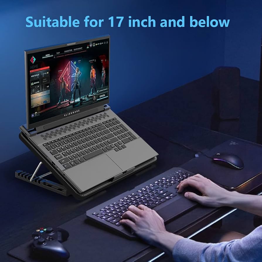 LIANGSTAR Laptop Cooling Pad, Laptop Cooler with 6 Quiet Fans for 12-17 Inch Notebook Gaming Fan Stable Stand, 7 Height & Wind Speed Adjustable, 2 USB Port & Phone Holder (Black)