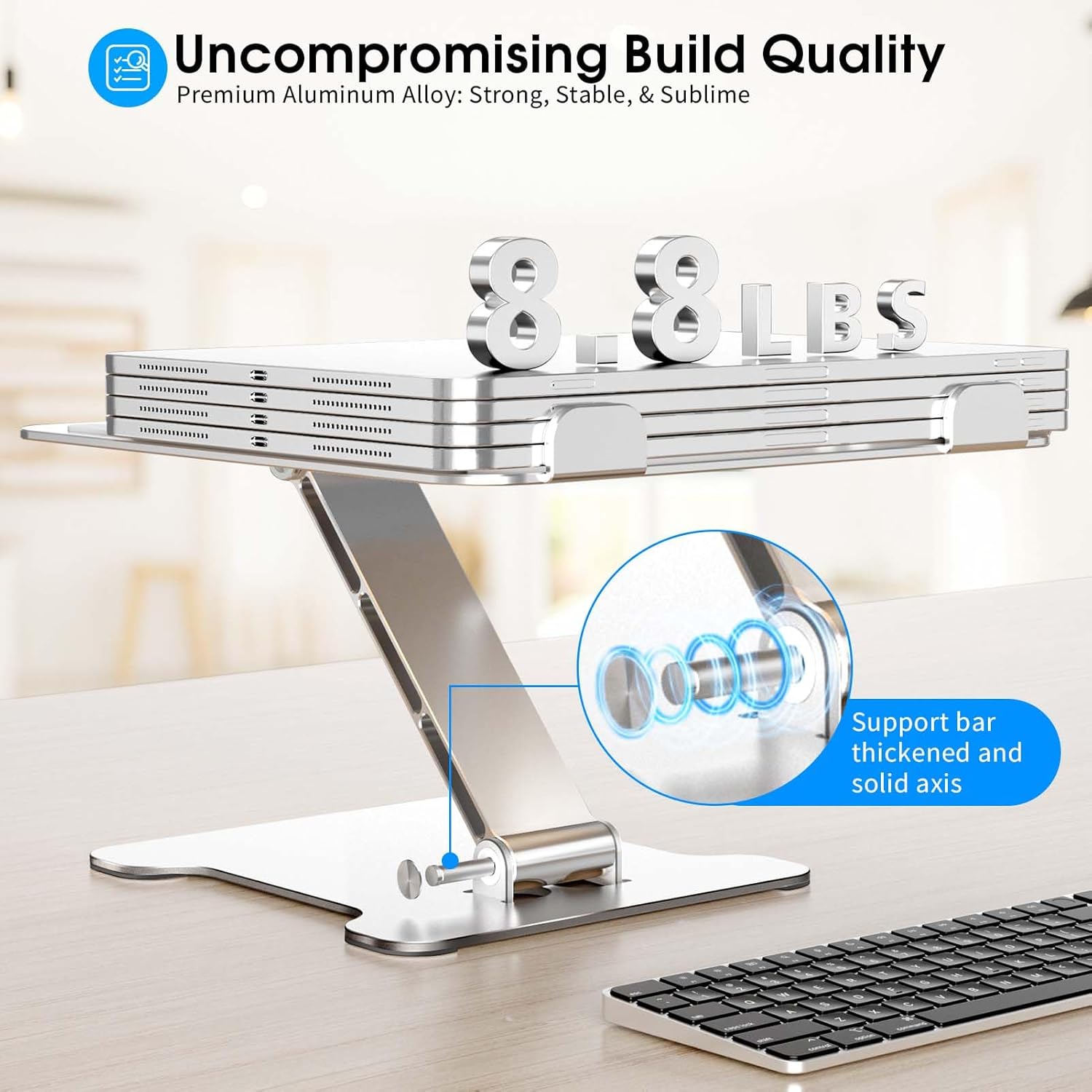 Foldable Aluminum Laptop Stand, Height Adjustable Ergonomic Riser for Collaborative Work,Tablet, Reading and More. Portable Laptop Stand for All 10-16″ – Silver