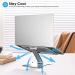 Foldable Aluminum Laptop Stand, Height Adjustable Ergonomic Riser for Collaborative Work,Tablet, Reading and More. Portable Laptop Stand for All 10-16″ – Silver