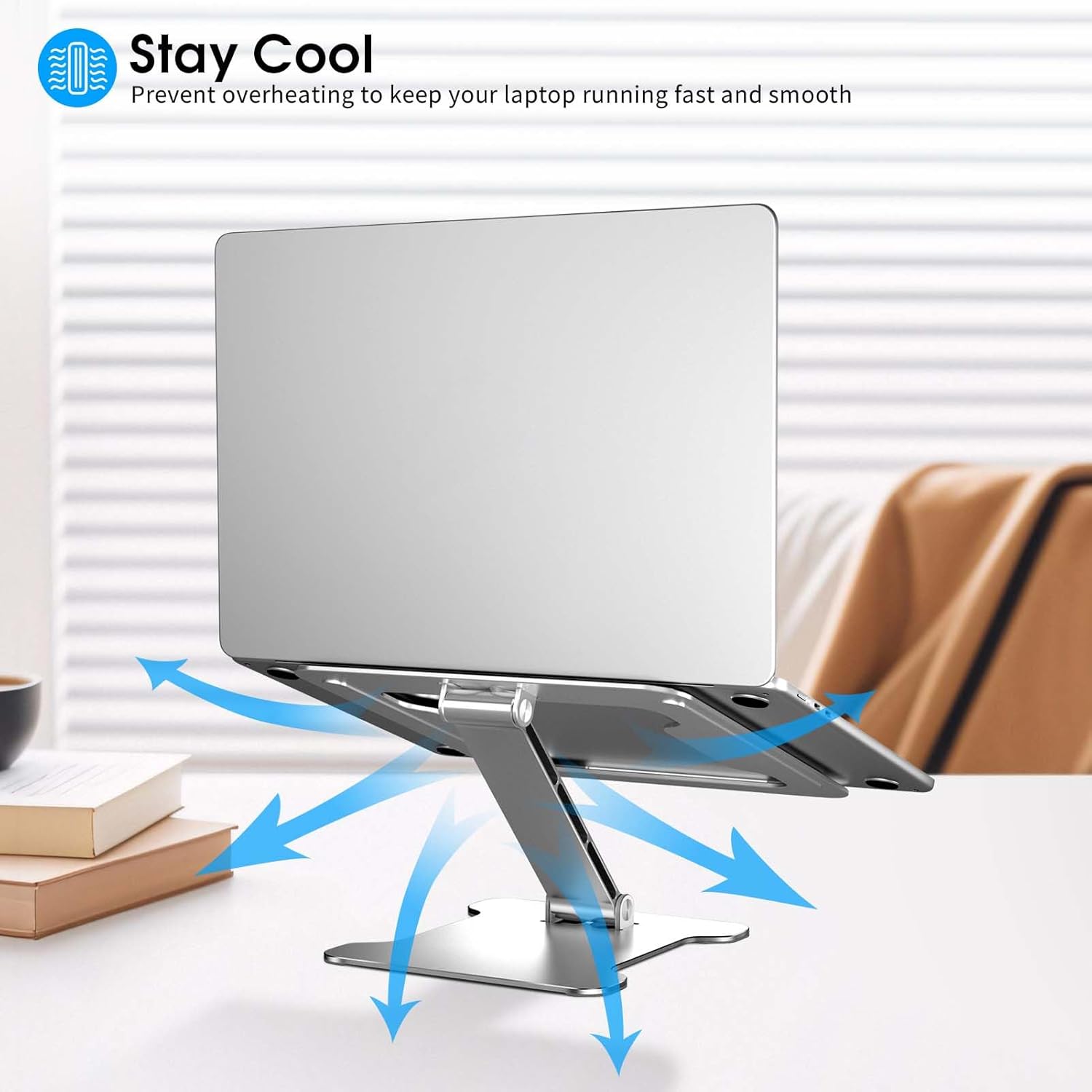 Foldable Aluminum Laptop Stand, Height Adjustable Ergonomic Riser for Collaborative Work,Tablet, Reading and More. Portable Laptop Stand for All 10-16″ – Silver