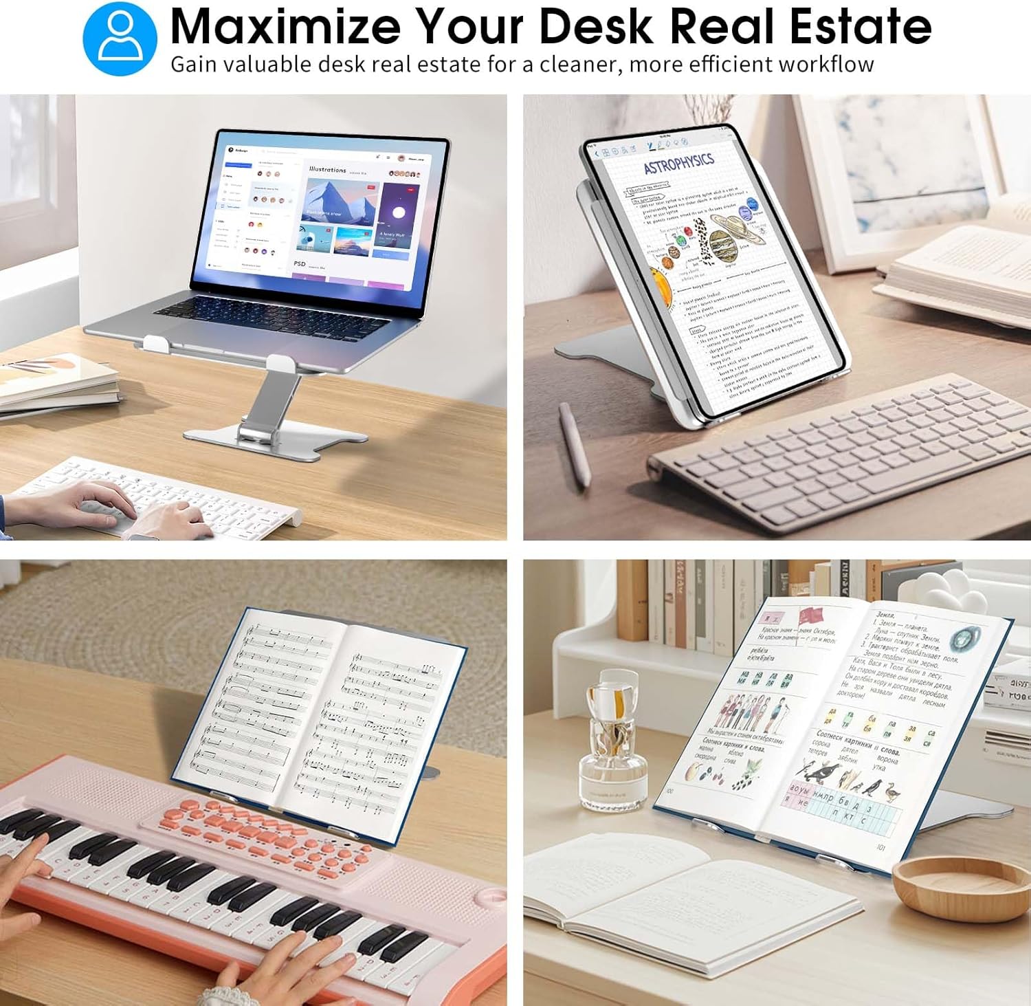 Foldable Aluminum Laptop Stand, Height Adjustable Ergonomic Riser for Collaborative Work,Tablet, Reading and More. Portable Laptop Stand for All 10-16″ – Silver