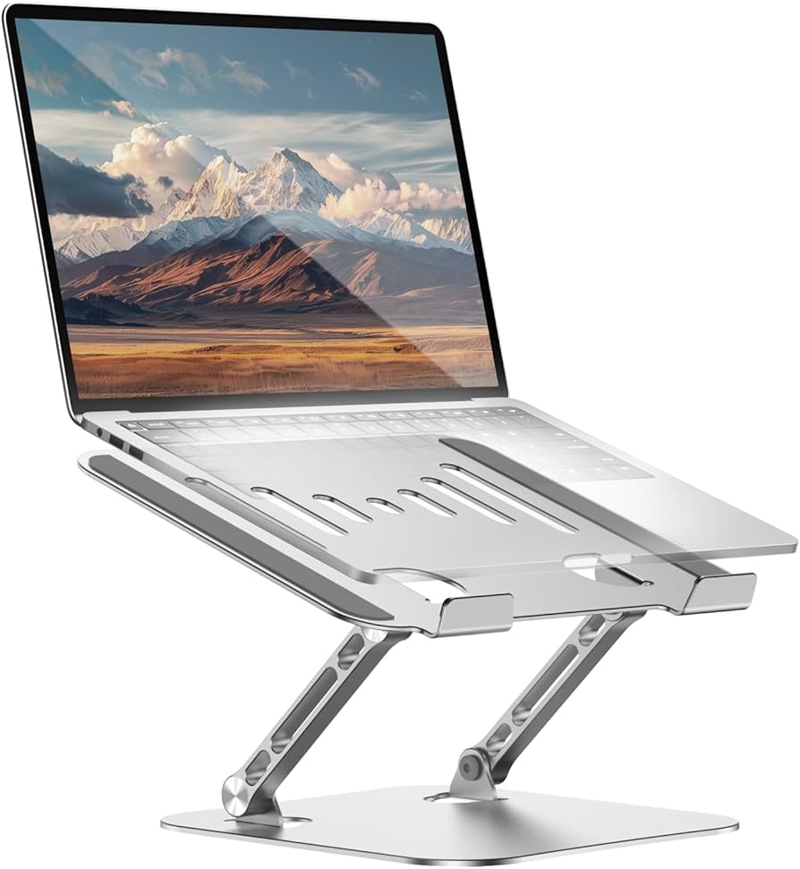 Laptop Stand for Desk Adjustable Height Portable Laptop Riser Aluminum Laptop Stand for Desk Foldable with Ergonomic 10-17″ Silver