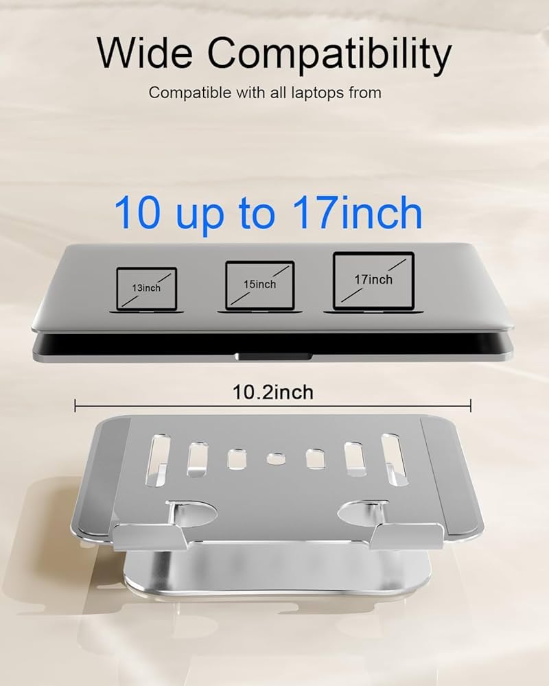 Laptop Stand for Desk Adjustable Height Portable Laptop Riser Aluminum Laptop Stand for Desk Foldable with Ergonomic 10-17″ Silver
