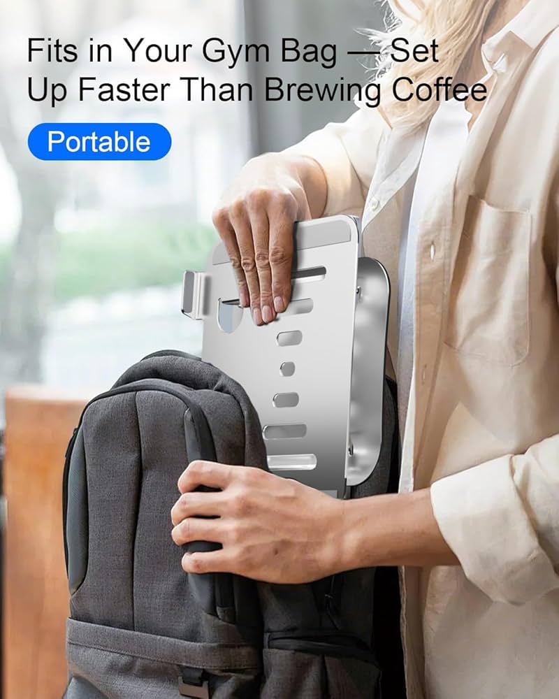 Laptop Stand for Desk Adjustable Height Portable Laptop Riser Aluminum Laptop Stand for Desk Foldable with Ergonomic 10-17″ Silver