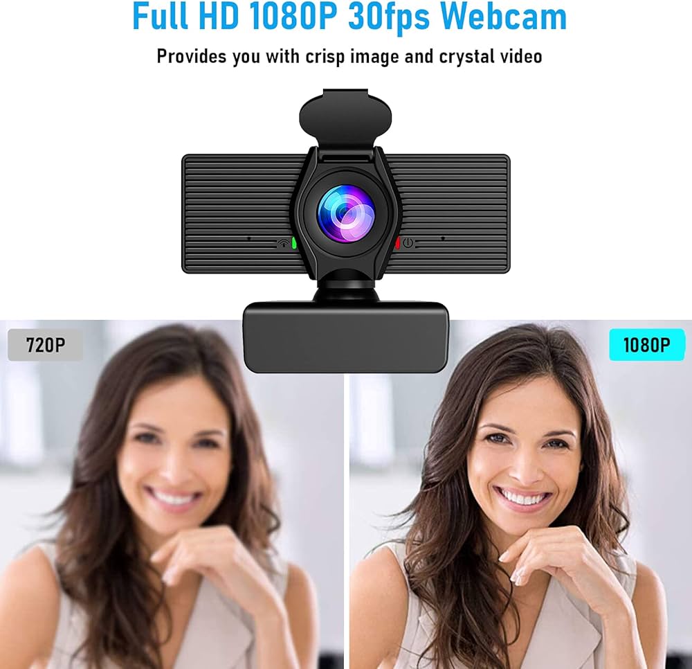 Webcam with Microphone & Privacy Cover, 1080P HD Web Computer Camera, USB Plug and Play Laptop PC Desktop Camera, Works with Zoom, Skype, Teams, Video Conferencing/Recording/Streaming