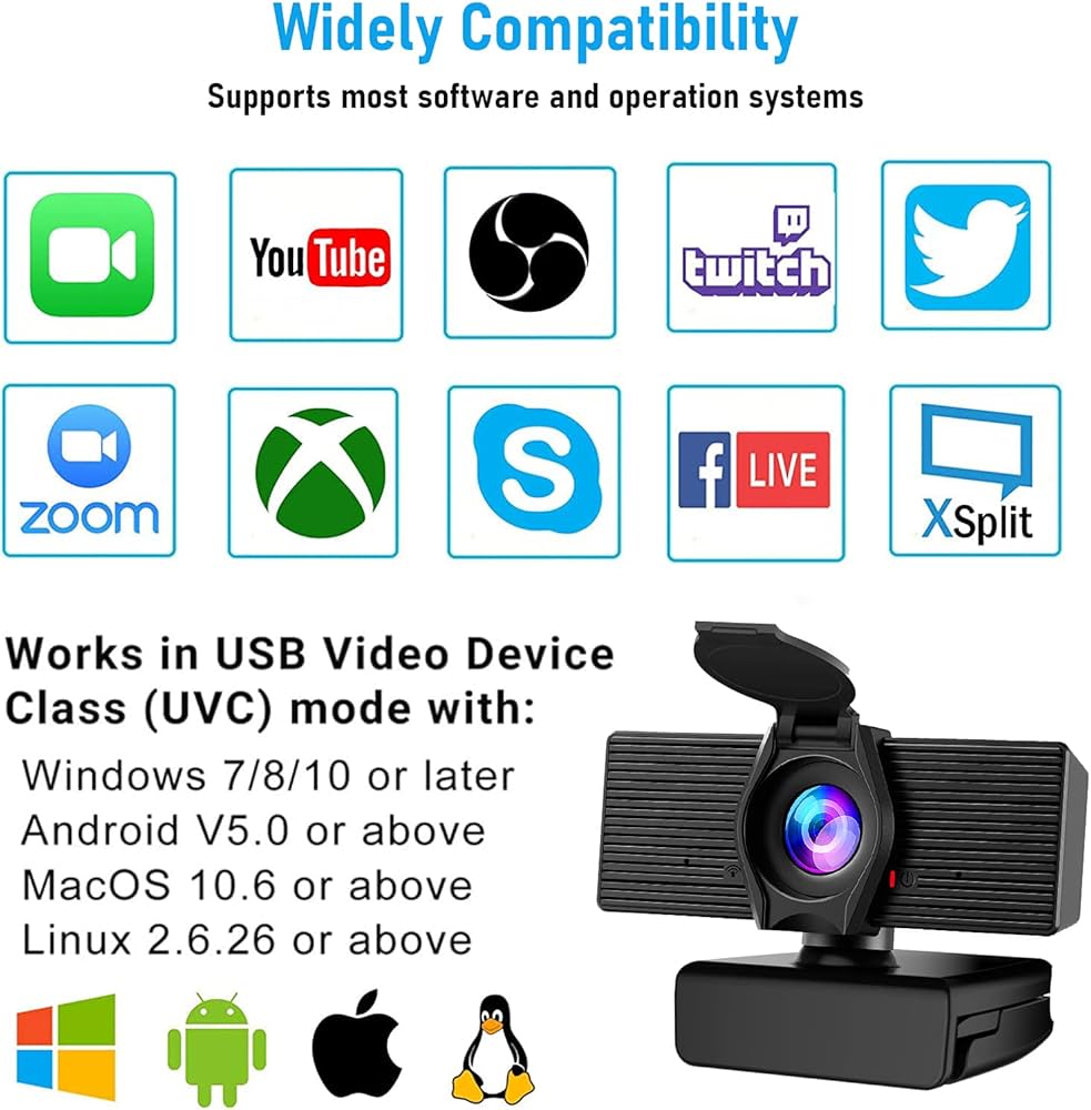 Webcam with Microphone & Privacy Cover, 1080P HD Web Computer Camera, USB Plug and Play Laptop PC Desktop Camera, Works with Zoom, Skype, Teams, Video Conferencing/Recording/Streaming
