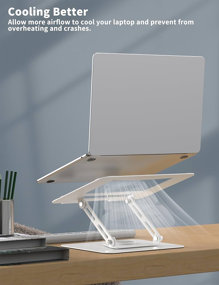 ALASHI Laptop Stand for Desk with 360° Rotating Base, Multi-Angle Adjustable Laptop Stands, Foldable Laptop Riser Compatible with 10 to 15.6 Inches PC Computer, White