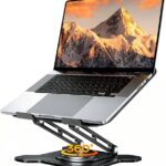 Adjustable Laptop Stand for Desk, 360° Rotating Base Ergonomic Computer Stand, Laptop Riser Foldable Protable for Office Home Fits Compatible with MacBook Pro/Air Notebook up to 10-16″ Black