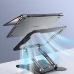 Adjustable Laptop Stand for Desk, 360° Rotating Base Ergonomic Computer Stand, Laptop Riser Foldable Protable for Office Home Fits Compatible with MacBook Pro/Air Notebook up to 10-16″ Black