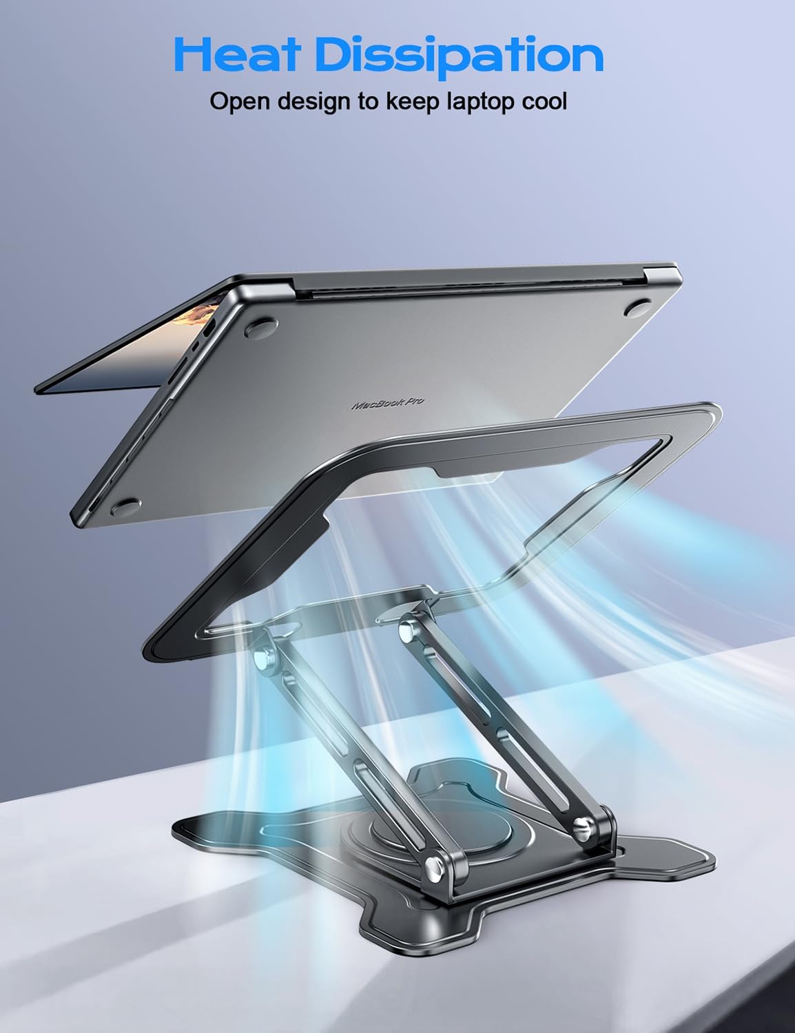 Adjustable Laptop Stand for Desk, 360° Rotating Base Ergonomic Computer Stand, Laptop Riser Foldable Protable for Office Home Fits Compatible with MacBook Pro/Air Notebook up to 10-16″ Black