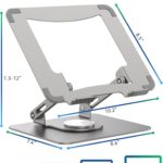 SOUNDANCE Laptop Stand with 360° Rotating Base, Ergonomic Computer Riser for Desk, Adjutable Height Muti-Angle, Foldable Laptop Mount, Stable Metal Holder Support 10-15.6″ Notebook PC, Silver Grey