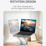 SOUNDANCE Laptop Stand with 360° Rotating Base, Ergonomic Computer Riser for Desk, Adjutable Height Muti-Angle, Foldable Laptop Mount, Stable Metal Holder Support 10-15.6″ Notebook PC, Silver Grey