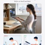 SOUNDANCE Laptop Stand with 360° Rotating Base, Ergonomic Computer Riser for Desk, Adjutable Height Muti-Angle, Foldable Laptop Mount, Stable Metal Holder Support 10-15.6″ Notebook PC, Silver Grey