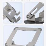SOUNDANCE Laptop Stand with 360° Rotating Base, Ergonomic Computer Riser for Desk, Adjutable Height Muti-Angle, Foldable Laptop Mount, Stable Metal Holder Support 10-15.6″ Notebook PC, Silver Grey