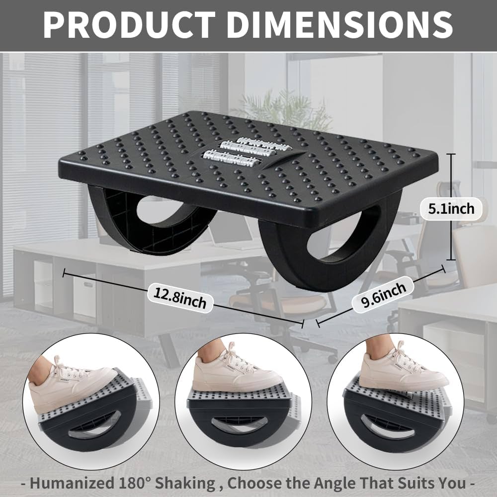 Foot Rest for Under Desk at Work – Ergonomic Foot Stools for Under Office Desk – Rocking Footrest with Roller Massager – Leg Rest for Chair, Computer Gaming – Promote Leg Circulation