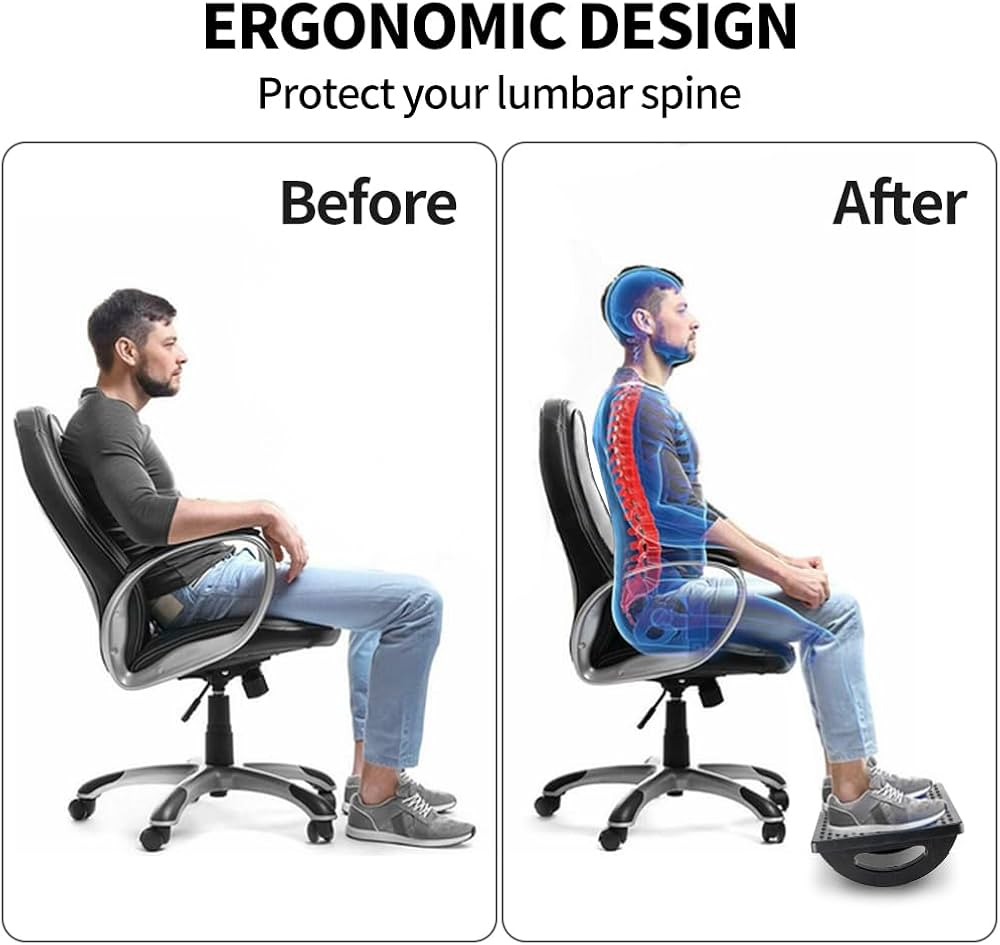 Foot Rest for Under Desk at Work – Ergonomic Foot Stools for Under Office Desk – Rocking Footrest with Roller Massager – Leg Rest for Chair, Computer Gaming – Promote Leg Circulation