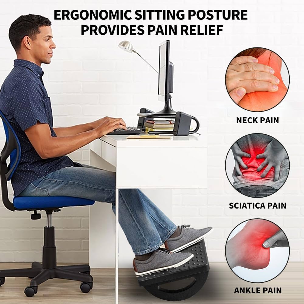 Foot Rest for Under Desk at Work – Ergonomic Foot Stools for Under Office Desk – Rocking Footrest with Roller Massager – Leg Rest for Chair, Computer Gaming – Promote Leg Circulation
