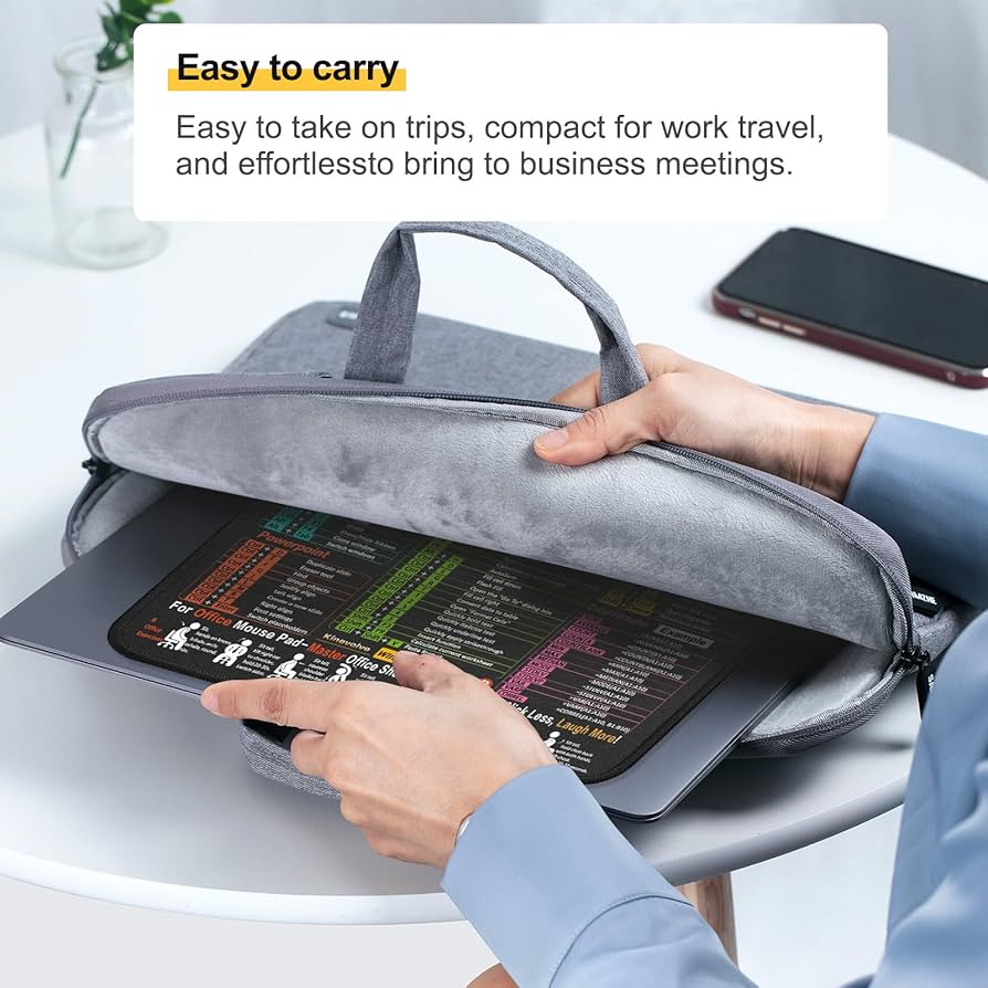 Mouse Pad for Excel/Word/PowerPoint/Windows Shortcuts – Small Excel Cheat Sheet Desk Pad – 11.8″x9.8″ Portable Computer Mousepad – Gaming, Office, Waterproof, Non-Slip, Stitched Edges