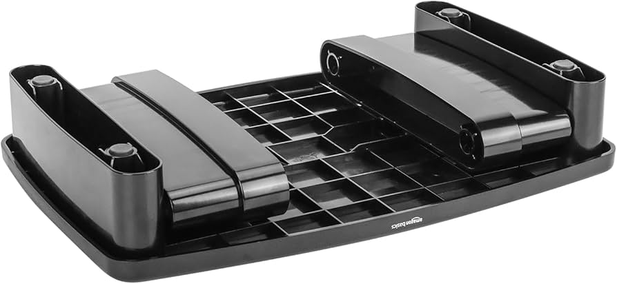 Amazon Basics Height Adjustable Rectangular Computer Monitor Riser Desk Stand with Storage for Reduced Neck Strain – Fits Monitors, Laptops Up to 22lbs, Black