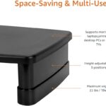 Amazon Basics Height Adjustable Rectangular Computer Monitor Riser Desk Stand with Storage for Reduced Neck Strain – Fits Monitors, Laptops Up to 22lbs, Black