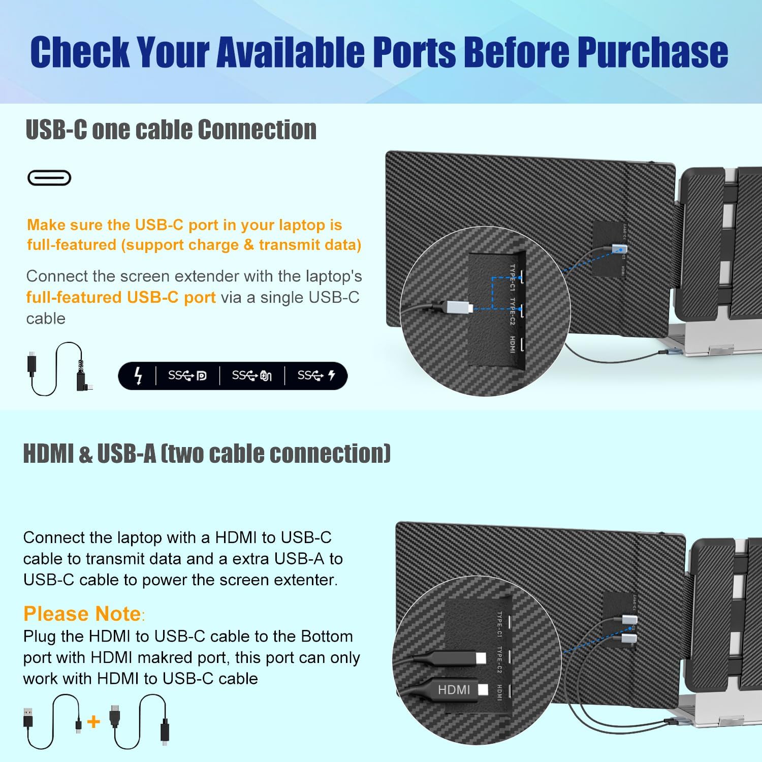 KEFEYA Laptop Screen Extender, 14″ FHD 1080P IPS Laptop Monitor Extender Dual Screen, Portable Monitor for Laptops 13-17″ with USB-C/HDMI Port, Plug n Play for Windows/Mac/Android/Switch/PS5