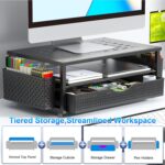 gianotter Desk Organizers and Accessories, Monitor Stand with Drawer and 2 Pen Holder, Desktop Organizer Suitable for Offices and Dormitories (Black)