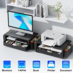 gianotter Desk Organizers and Accessories, Monitor Stand with Drawer and 2 Pen Holder, Desktop Organizer Suitable for Offices and Dormitories (Black)