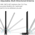 TP-Link AC600 USB WiFi Adapter for PC (Archer T2U Plus)- Wireless Network Adapter for Desktop with 2.4GHz, 5GHz High Gain Dual Band 5dBi Antenna, Supports Win11/10/8.1/8/7/XP, Mac OS 10.9-10.14, Black