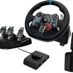 Logitech G29 Driving Force Racing Wheel and Floor Pedals, Real Force Feedback, Stainless Steel Paddle Shifters, Leather Steering Wheel Cover for PS5, PS4, PC, Mac – Black