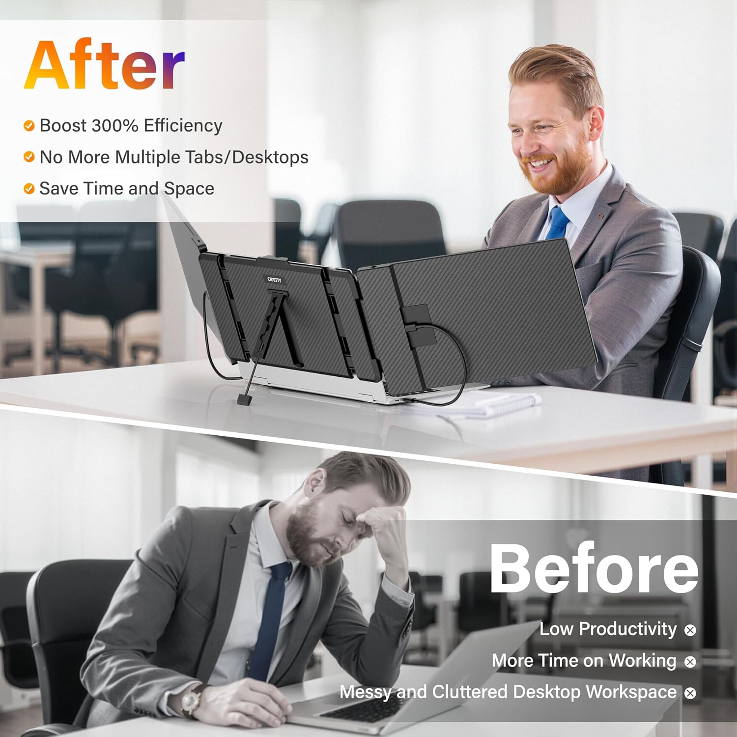 Laptop Screen Extender, 14” FHD 1080P IPS Ultra-Thin Dual/Triple Monitor Display, HDMI/USB-C Plug-Play Portable Monitor for Laptop, Built-in Speakers(Mac, Win, Android)