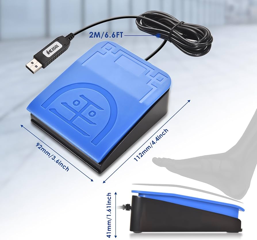 iKKEGOL 2023 Upgraded USB Foot Pedal Switch – Hands-Free Control PC Footswitch Customized Programmable Keyboard Mouse Hotkey for Gaming Transcription HID