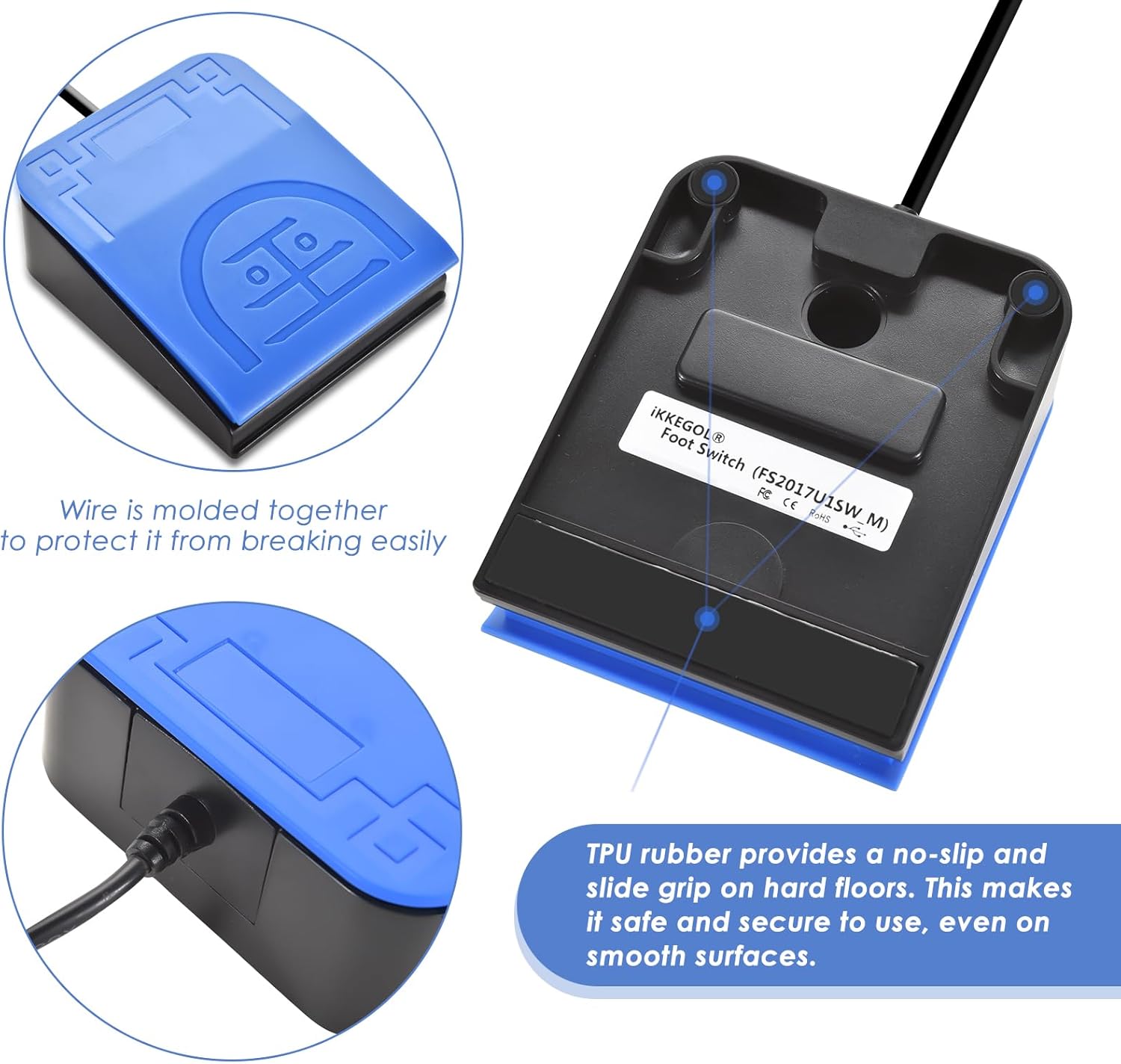 iKKEGOL 2023 Upgraded USB Foot Pedal Switch – Hands-Free Control PC Footswitch Customized Programmable Keyboard Mouse Hotkey for Gaming Transcription HID