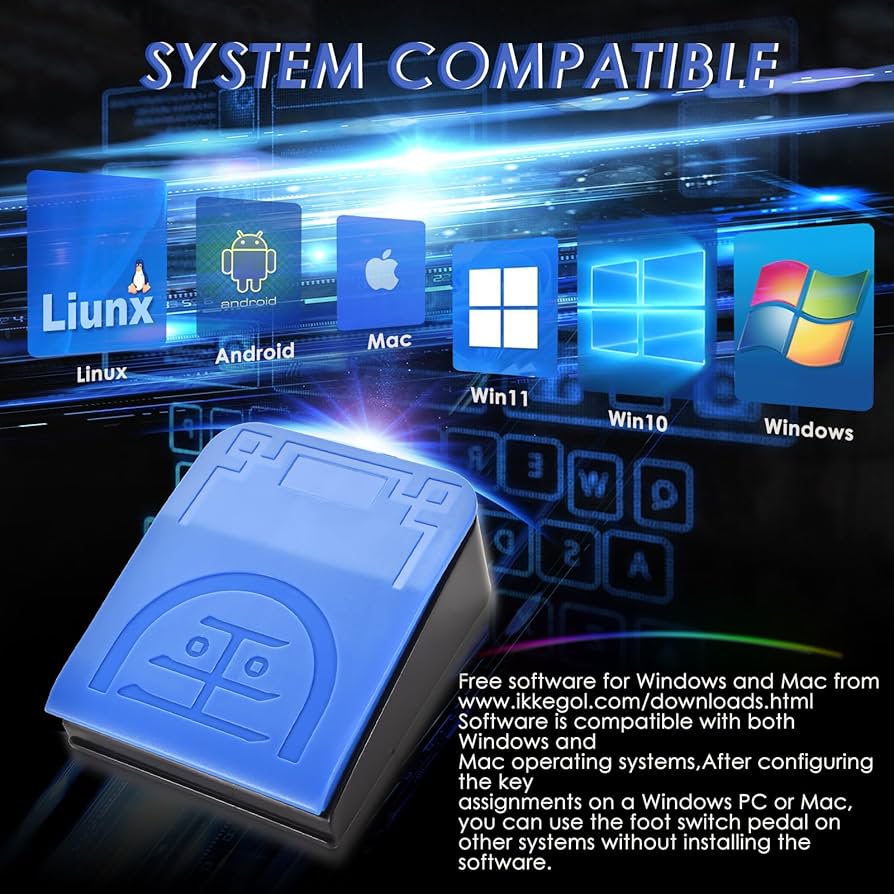 iKKEGOL 2023 Upgraded USB Foot Pedal Switch – Hands-Free Control PC Footswitch Customized Programmable Keyboard Mouse Hotkey for Gaming Transcription HID