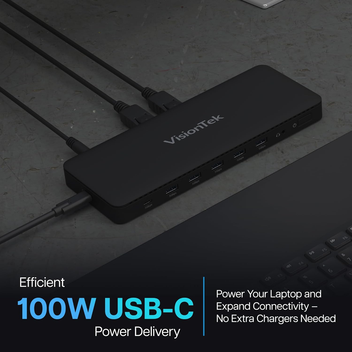 VisionTek VT4600DL Universal Dual 4K Docking Station 100W Charging (USB-A, USB-C)