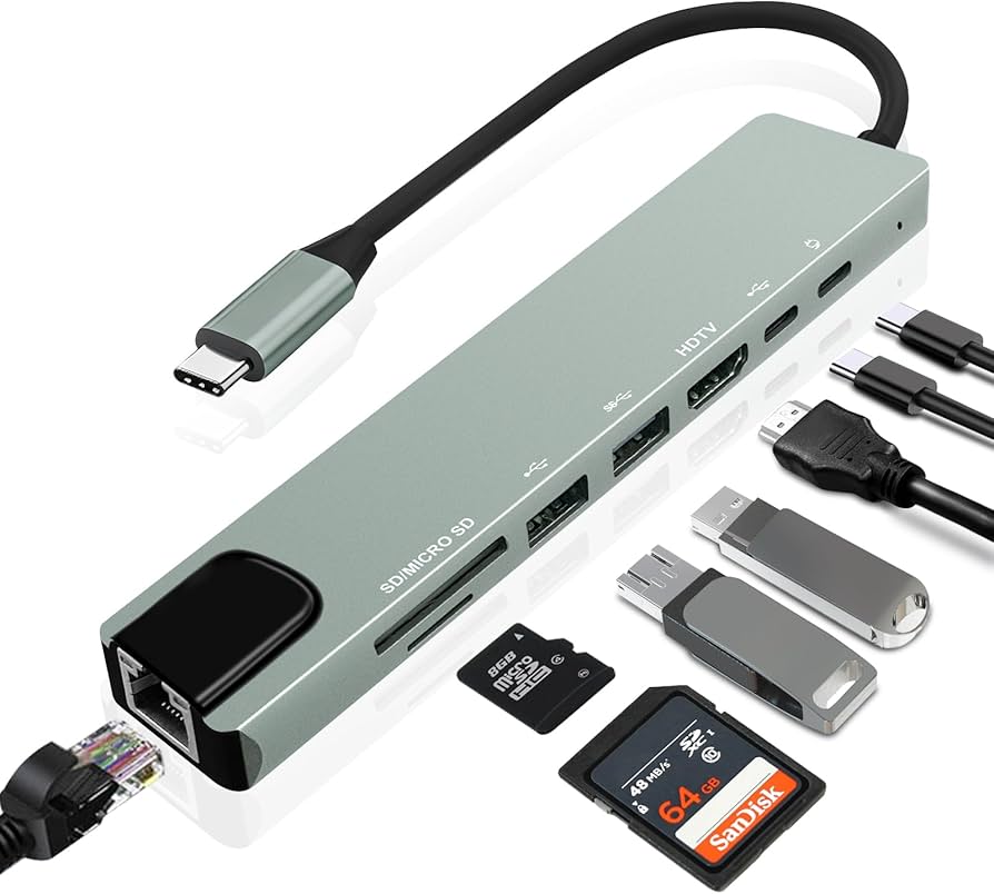 8-in-1 USB-C Hub, Multi-Port Adapter for Laptops, 4K@60Hz HDMI, 85W Power Delivery, 3X USB-A 3.0 & USB-C Data Ports, SD/TF Card Reader, for Type-C Devices (Charger Not Included)