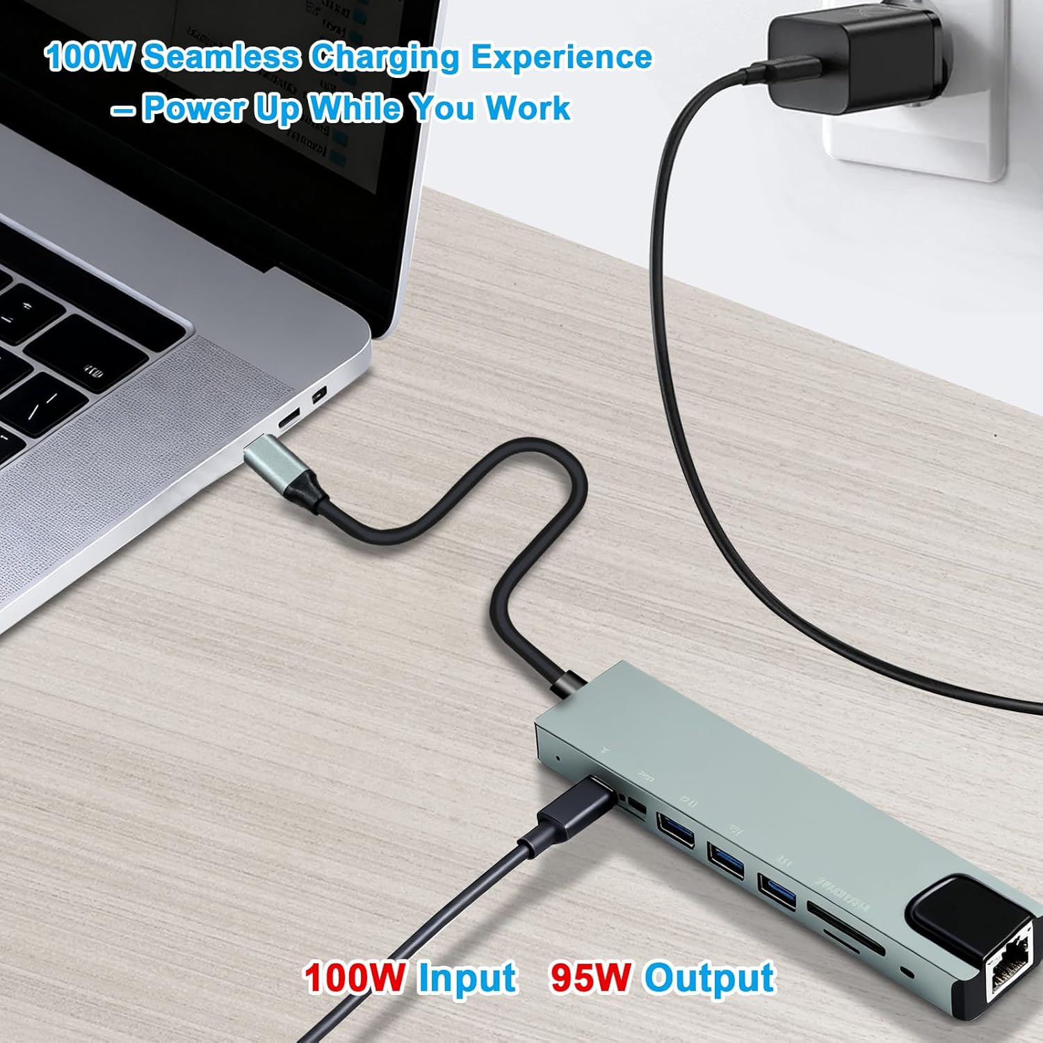8-in-1 USB-C Hub, Multi-Port Adapter for Laptops, 4K@60Hz HDMI, 85W Power Delivery, 3X USB-A 3.0 & USB-C Data Ports, SD/TF Card Reader, for Type-C Devices (Charger Not Included)