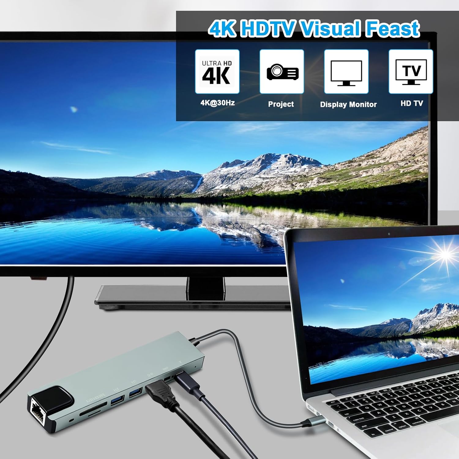 8-in-1 USB-C Hub, Multi-Port Adapter for Laptops, 4K@60Hz HDMI, 85W Power Delivery, 3X USB-A 3.0 & USB-C Data Ports, SD/TF Card Reader, for Type-C Devices (Charger Not Included)