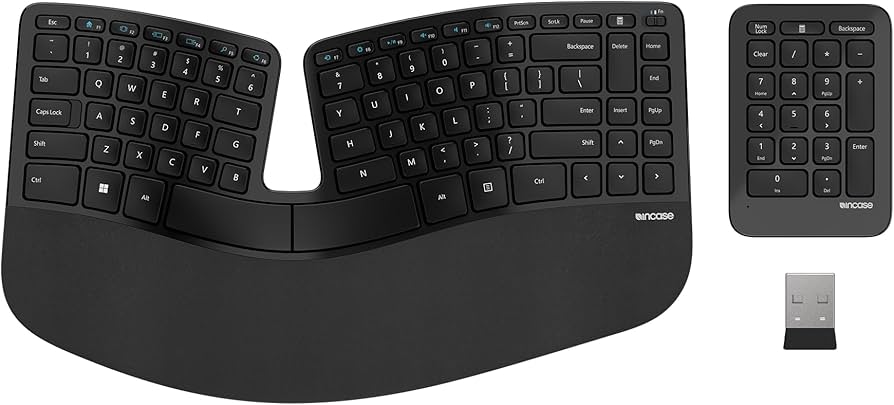 Incase Sculpt Ergonomic Keyboard – Designed by Microsoft – Split Keyset Design, Palm Rest, Contoured Layout, One-Touch Windows Button, AES 128-Bit Encryption, Includes Separate Number Pad – Black