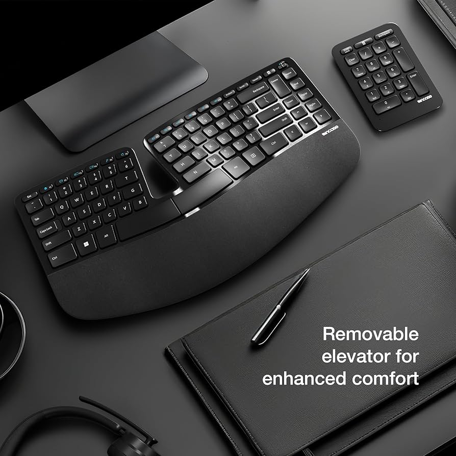 Incase Sculpt Ergonomic Keyboard – Designed by Microsoft – Split Keyset Design, Palm Rest, Contoured Layout, One-Touch Windows Button, AES 128-Bit Encryption, Includes Separate Number Pad – Black