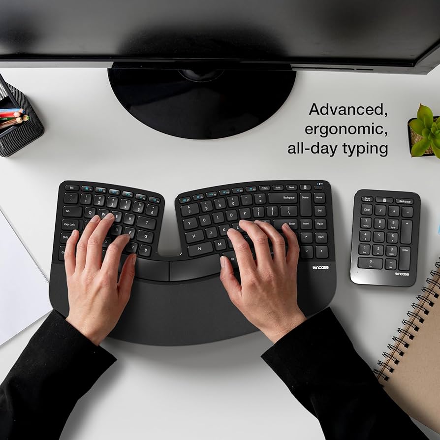 Incase Sculpt Ergonomic Keyboard – Designed by Microsoft – Split Keyset Design, Palm Rest, Contoured Layout, One-Touch Windows Button, AES 128-Bit Encryption, Includes Separate Number Pad – Black