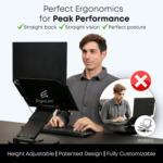 3-in-1 Adjustable Laptop Stand, Book Stand, & Phone Holder – Luxury 360° Rotating Display for All Laptops – 2–21″ Height for Ergonomics – Office Desk Accessories – Patented – Sky Black