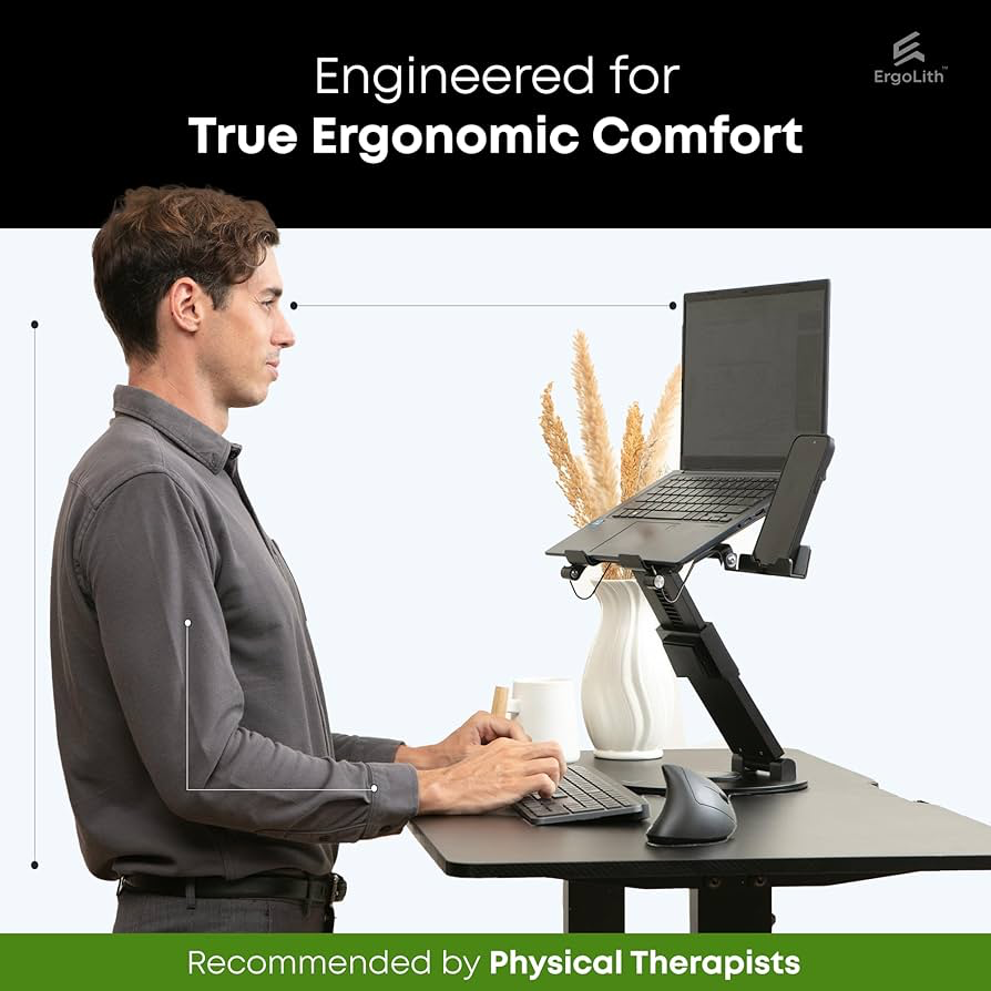 3-in-1 Adjustable Laptop Stand, Book Stand, & Phone Holder – Luxury 360° Rotating Display for All Laptops – 2–21″ Height for Ergonomics – Office Desk Accessories – Patented – Sky Black