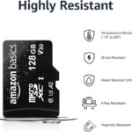 Amazon Basics Micro SDXC Memory Card with Full Size Adapter, A2, U3, Read Speed up to 100 MB/s, 128 GB, Black