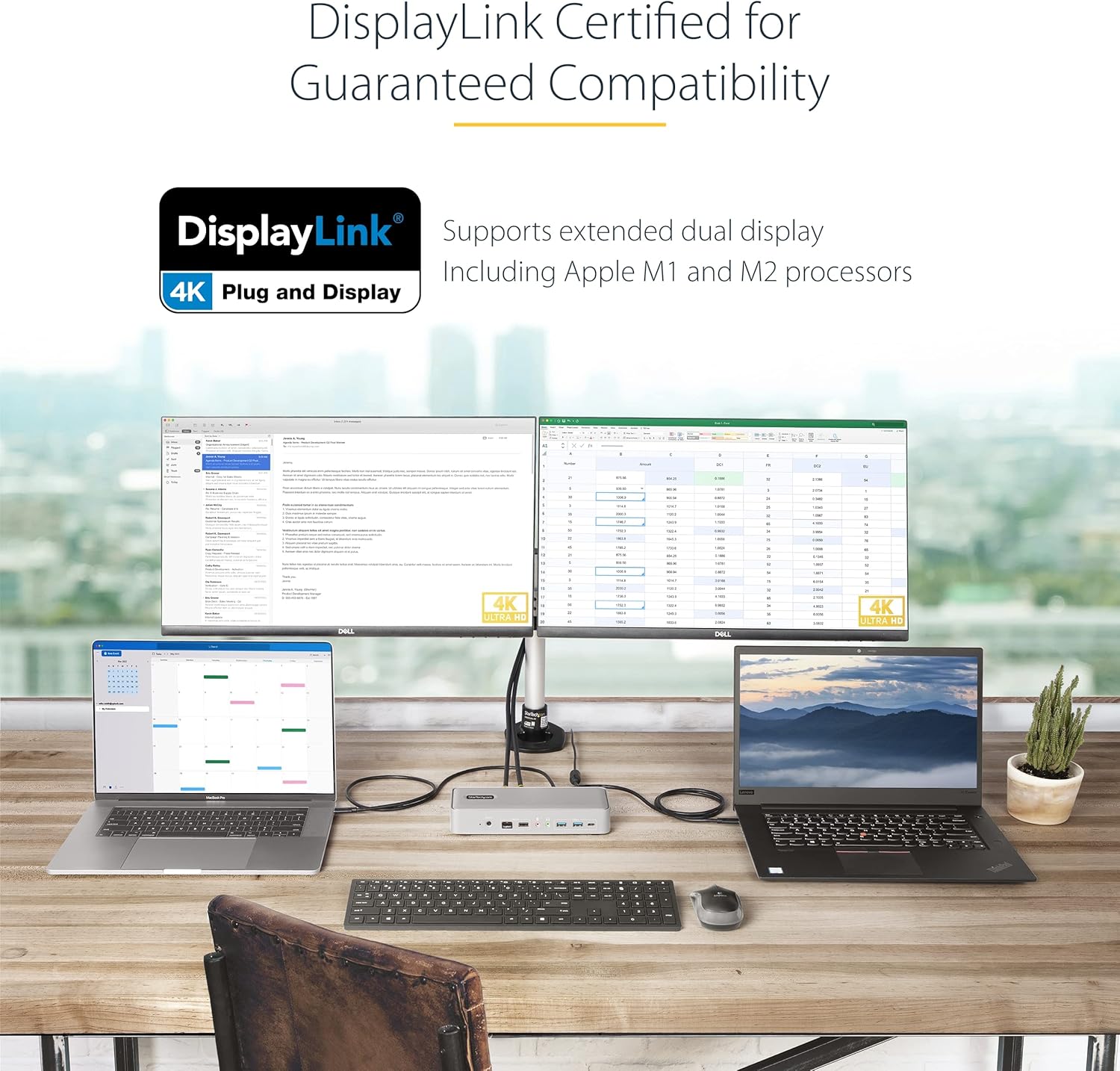 StarTech.com Dual-Laptop USB-C KVM Docking Station, Dual Monitor 4K 60Hz DisplayPort Dock, 5-Port USB Hub, GbE, 90W/45W Power Delivery to Two Laptops, Windows/Mac, 2-Host KVM Dock, TAA