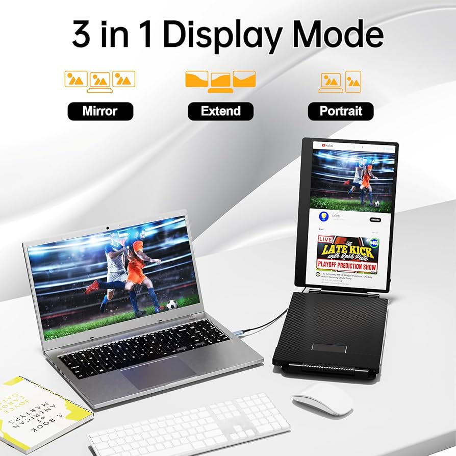 KEFEYA Laptop Screen Extender, 14.2″ Portable Triple Monitor for Laptop with Full HD IPS Display, Monitor Extender Compatible with Mac, Windows, Chrome, Fits 13-17 Inch Laptops