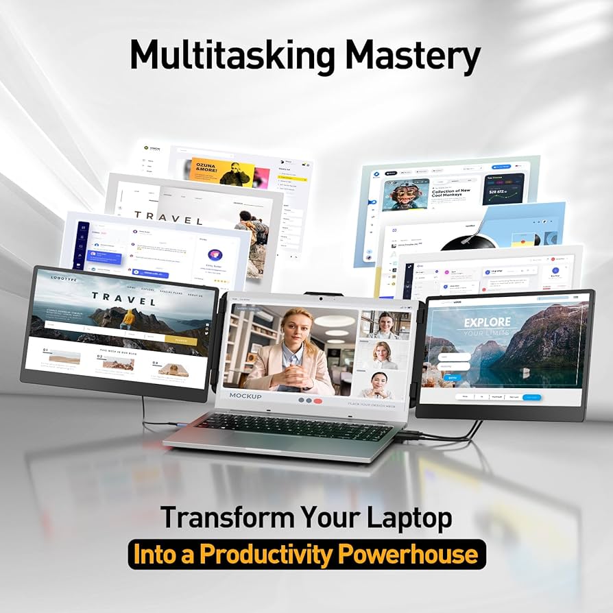 KEFEYA Laptop Screen Extender, 14.2″ Portable Triple Monitor for Laptop with Full HD IPS Display, Monitor Extender Compatible with Mac, Windows, Chrome, Fits 13-17 Inch Laptops